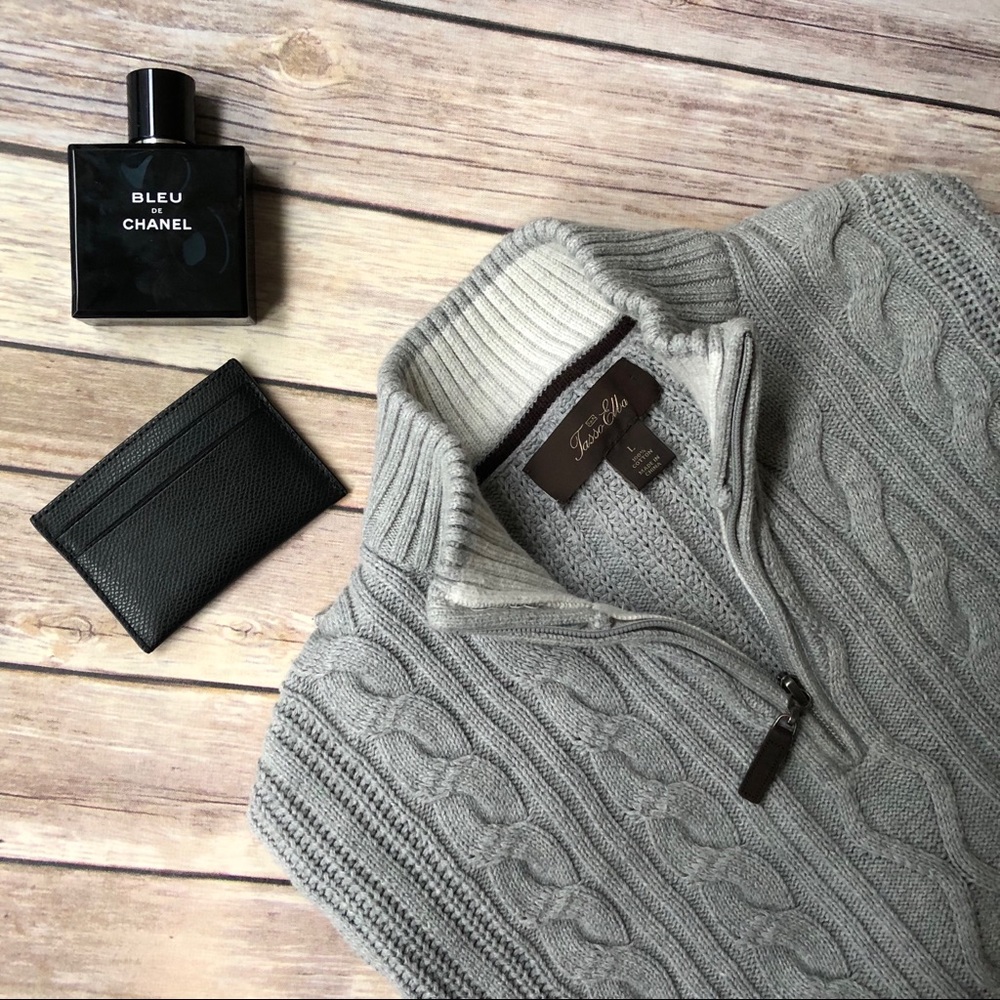 Tasso-Elba Grey Cable Knit Zip Sweater